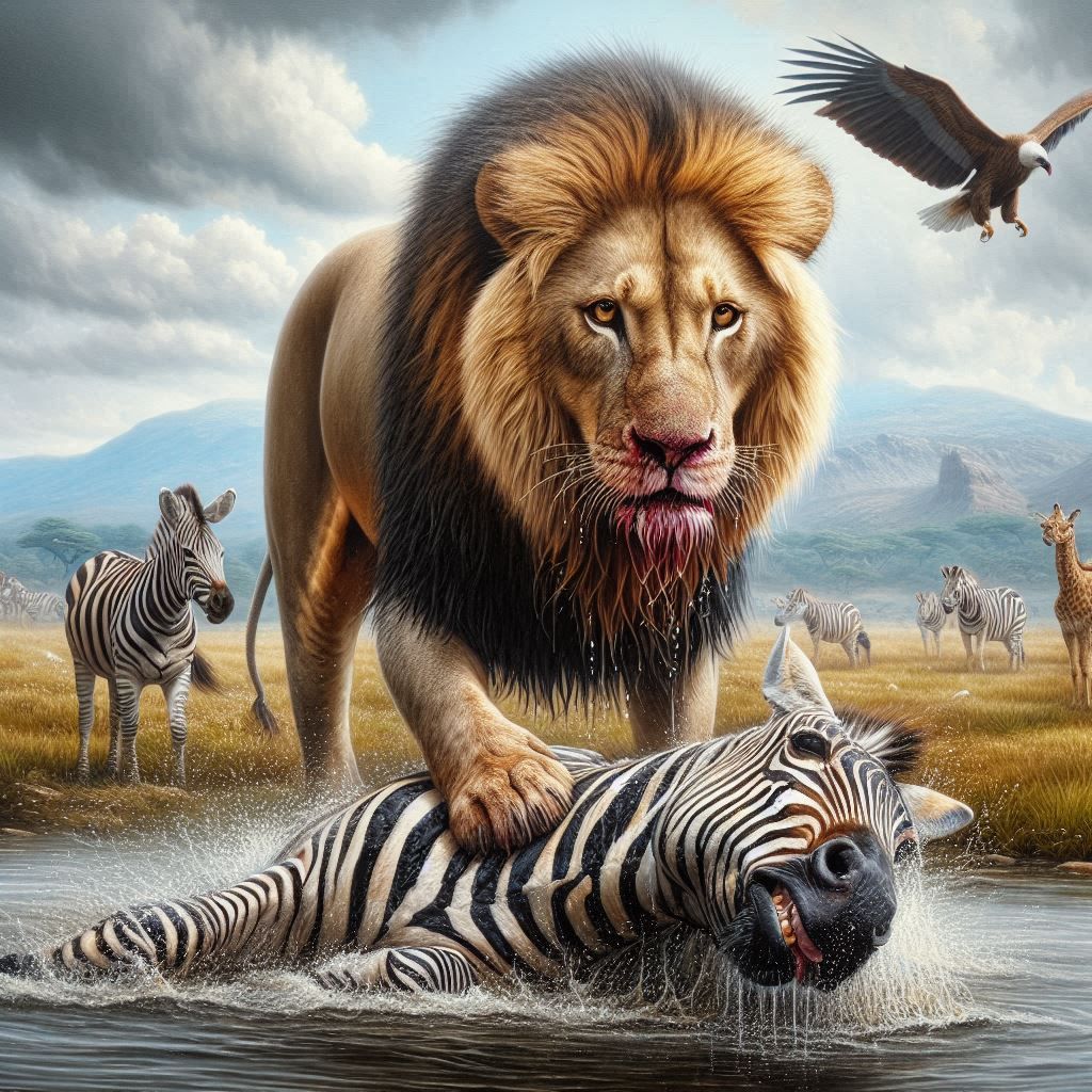 Takedown accomplished, lion and zebra - AI Generated Artwork ...