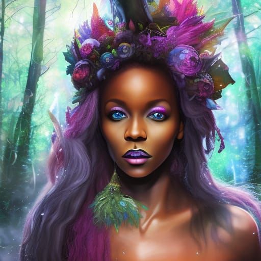 high fantasy forest black woman witch goddess - AI Generated Artwork ...