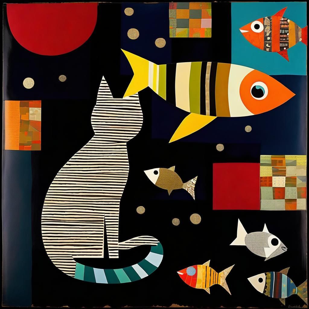 Cat and fish collage.