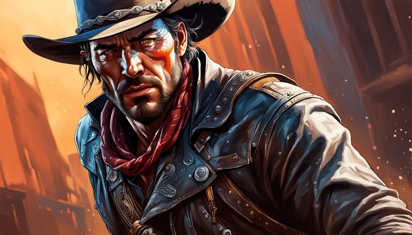 Rogue Cowboy Assassin, Hyper-Realistic, detailed, spectacula...