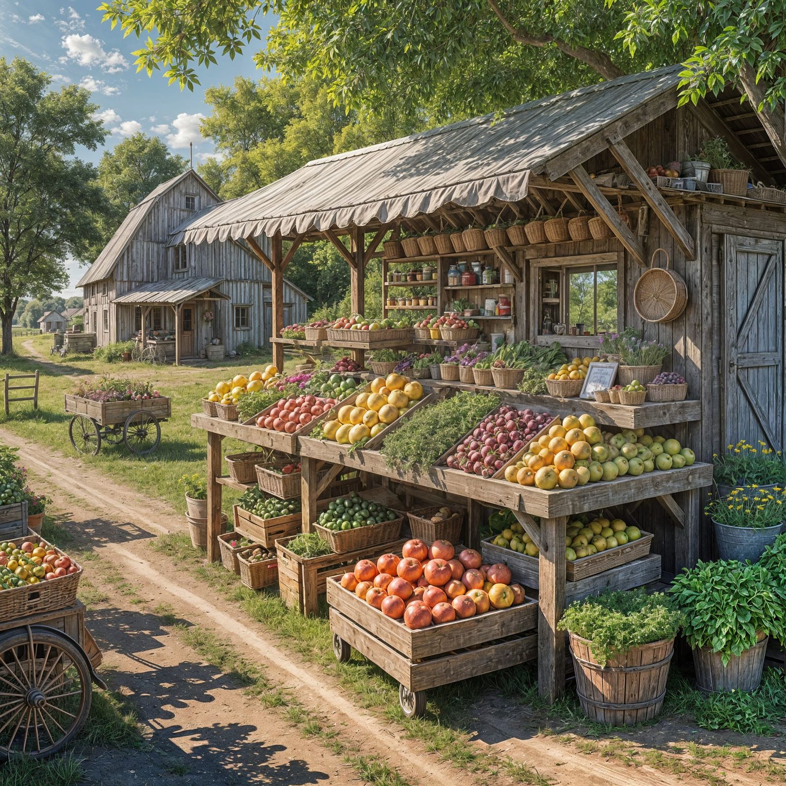 A mesmerizing realistic Farmstand on a country road,cinematic lighting, realism, beautiful sunshine day, ...  by @Paul Snipes
