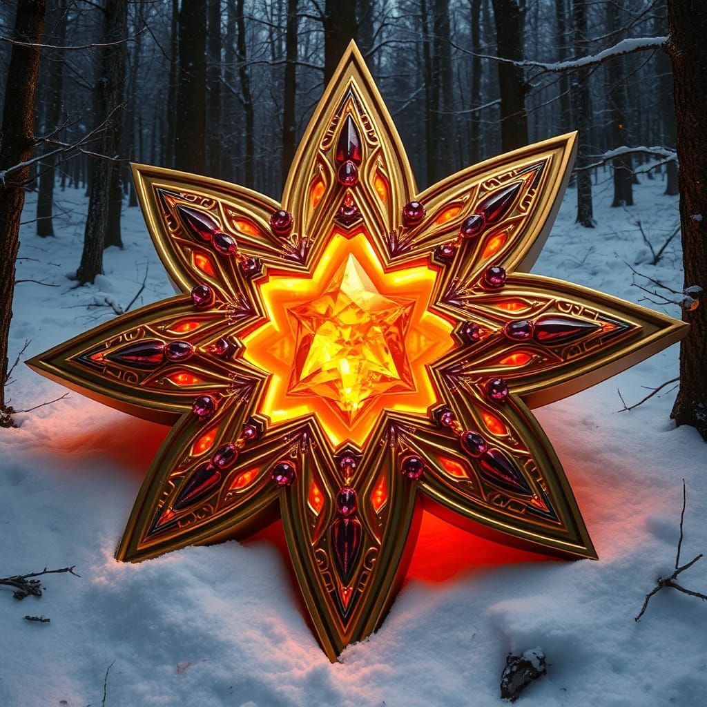 golden star, engraved with rubies and runes,