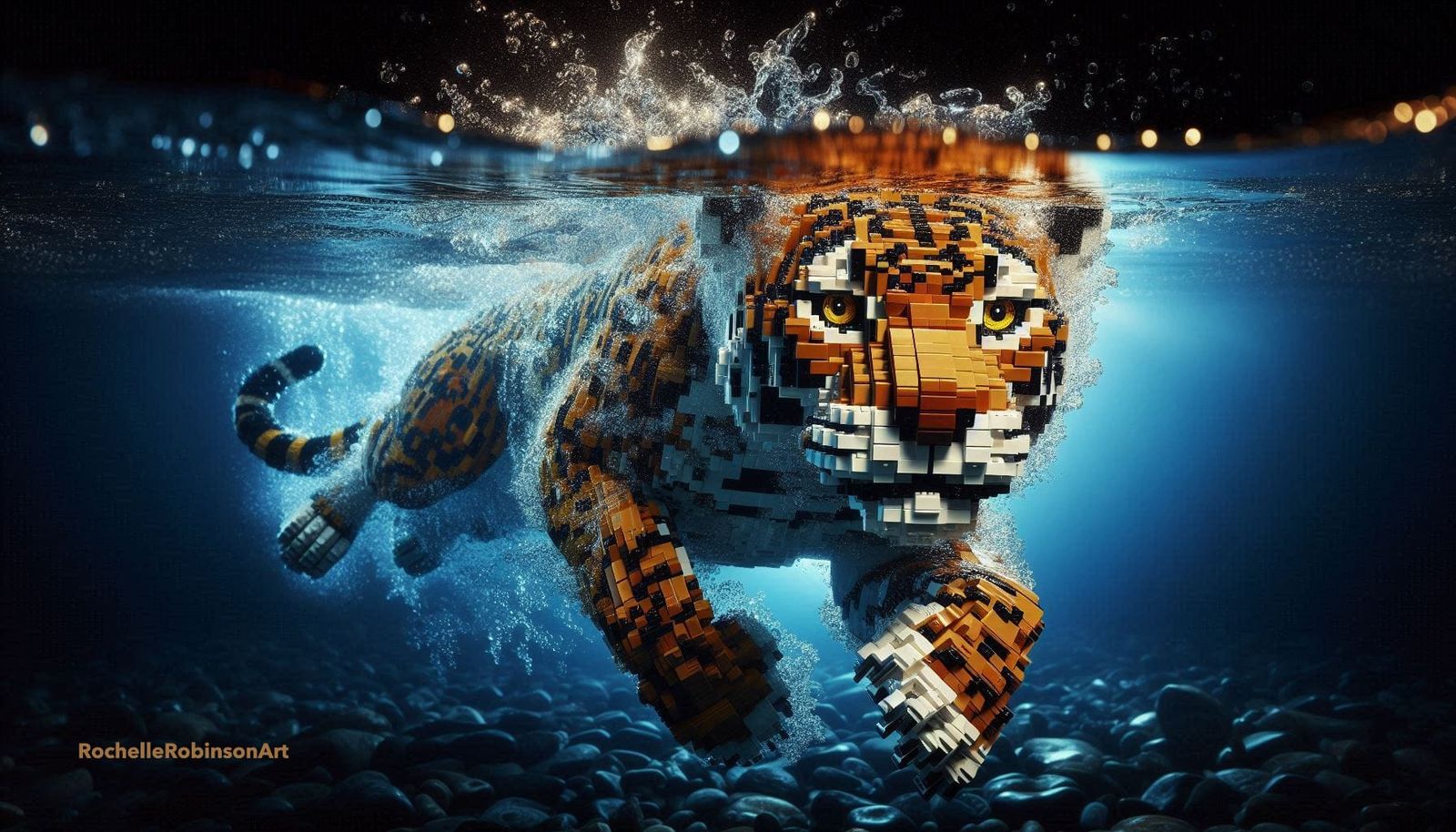 Jaguar Submerged In Water - Lego Art