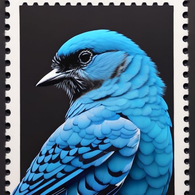 Portrait of a blue jay in a stamp: Black ink flow: 8k resolution photorealistic masterpiece: by Aaron ...  by @Sophieporofi 