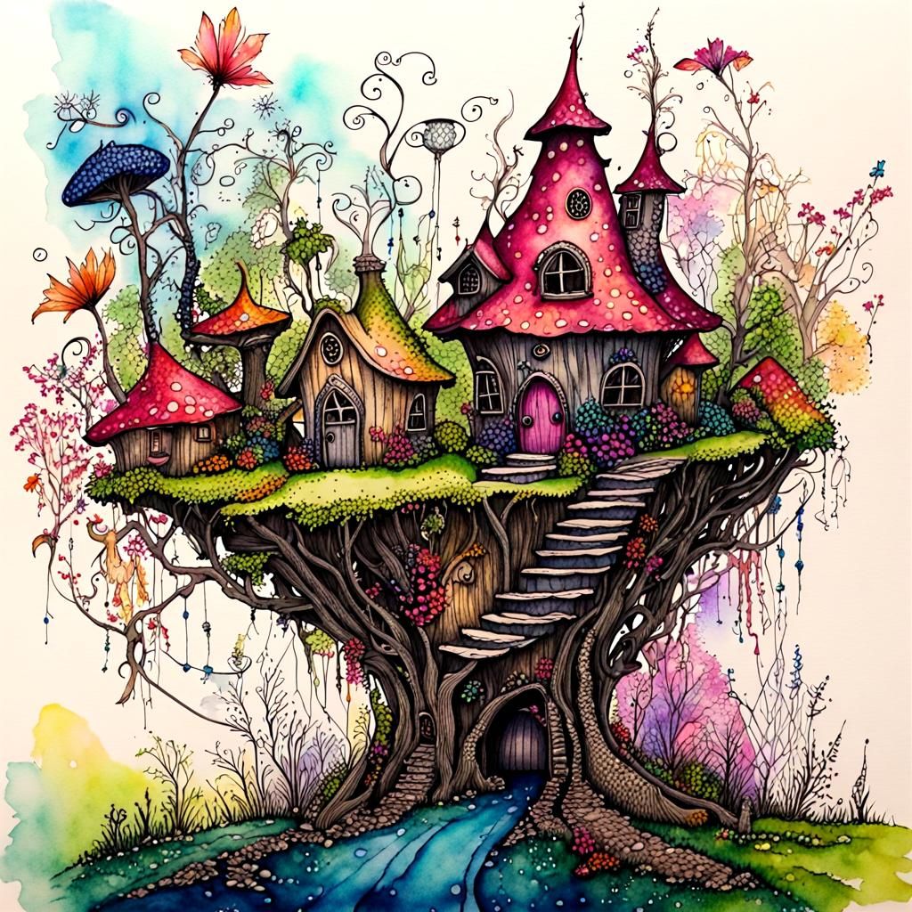 Fantasy fairy house, 
fantasy enchanted forest, fantasy ench...
