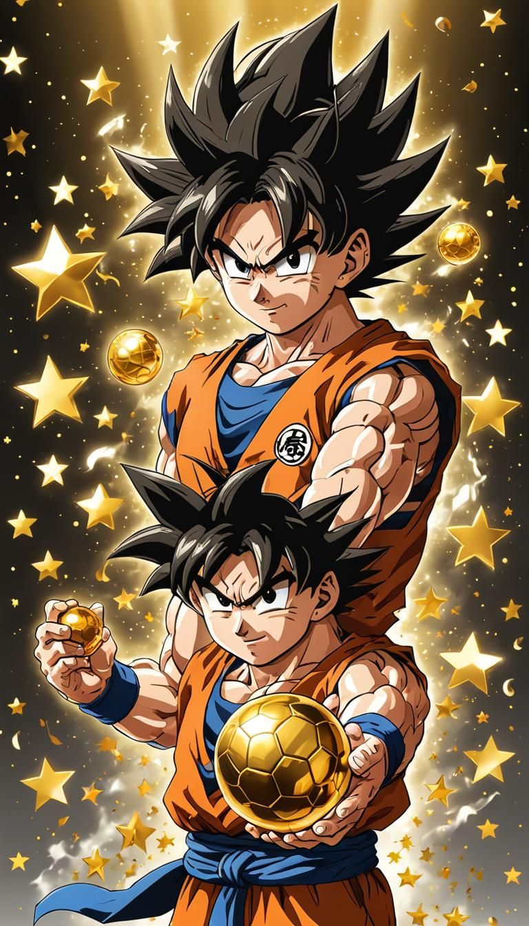 son goku holding a golden 4 stars ball , 16k anime - AI Generated ...