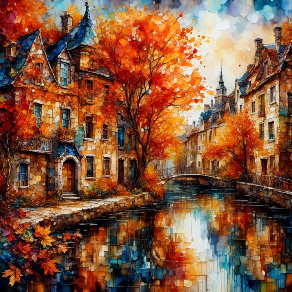 Gorgeous Autumn Landscape With Woman, as Oil Painting