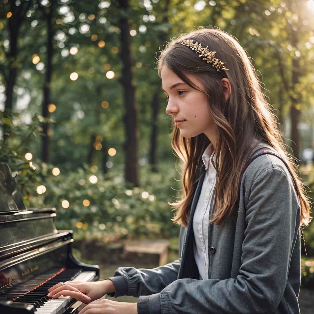 Girl Plays Piano: Professional Photography Portrait