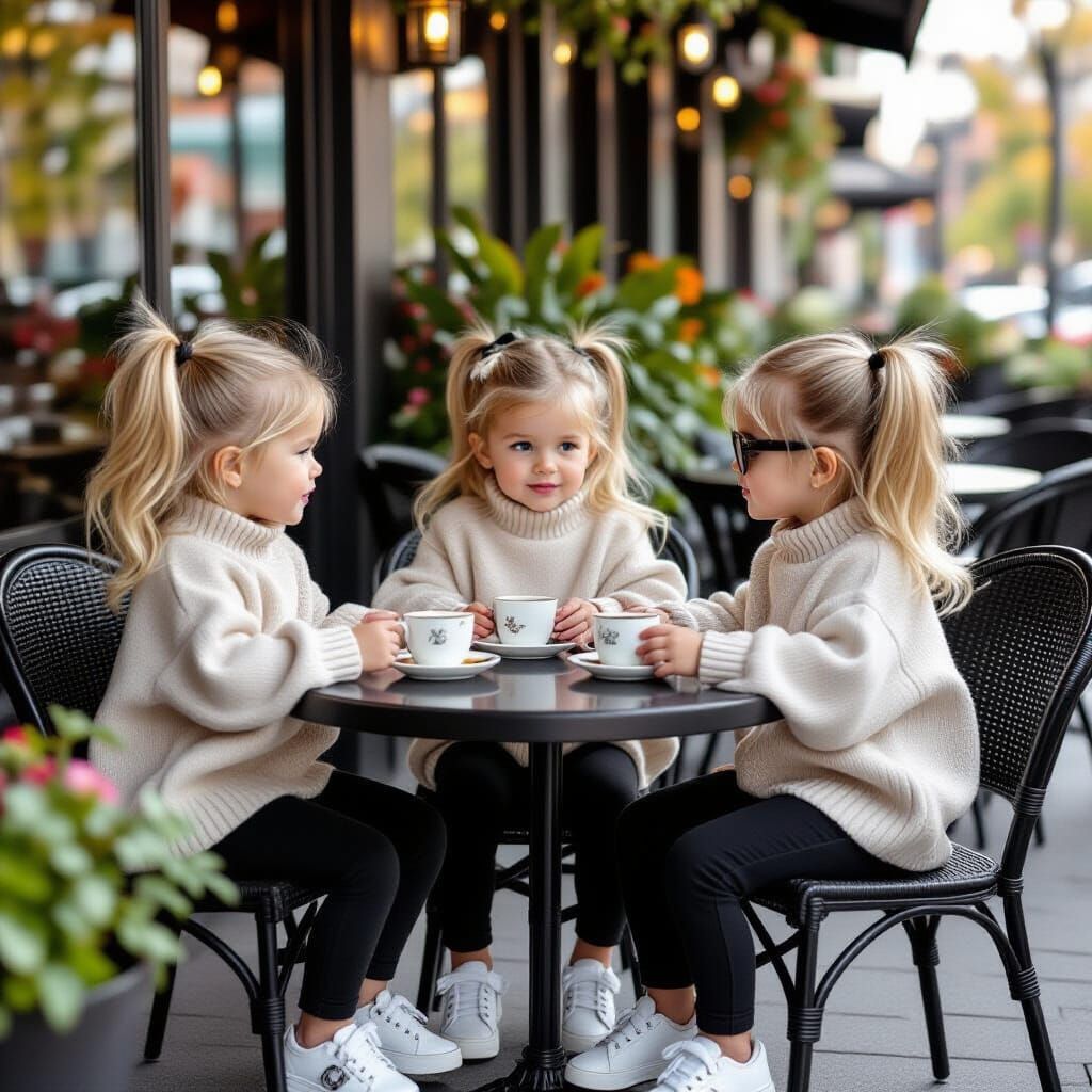 Triplets at Cafe: Urban Chic Meets Youthful Innocence