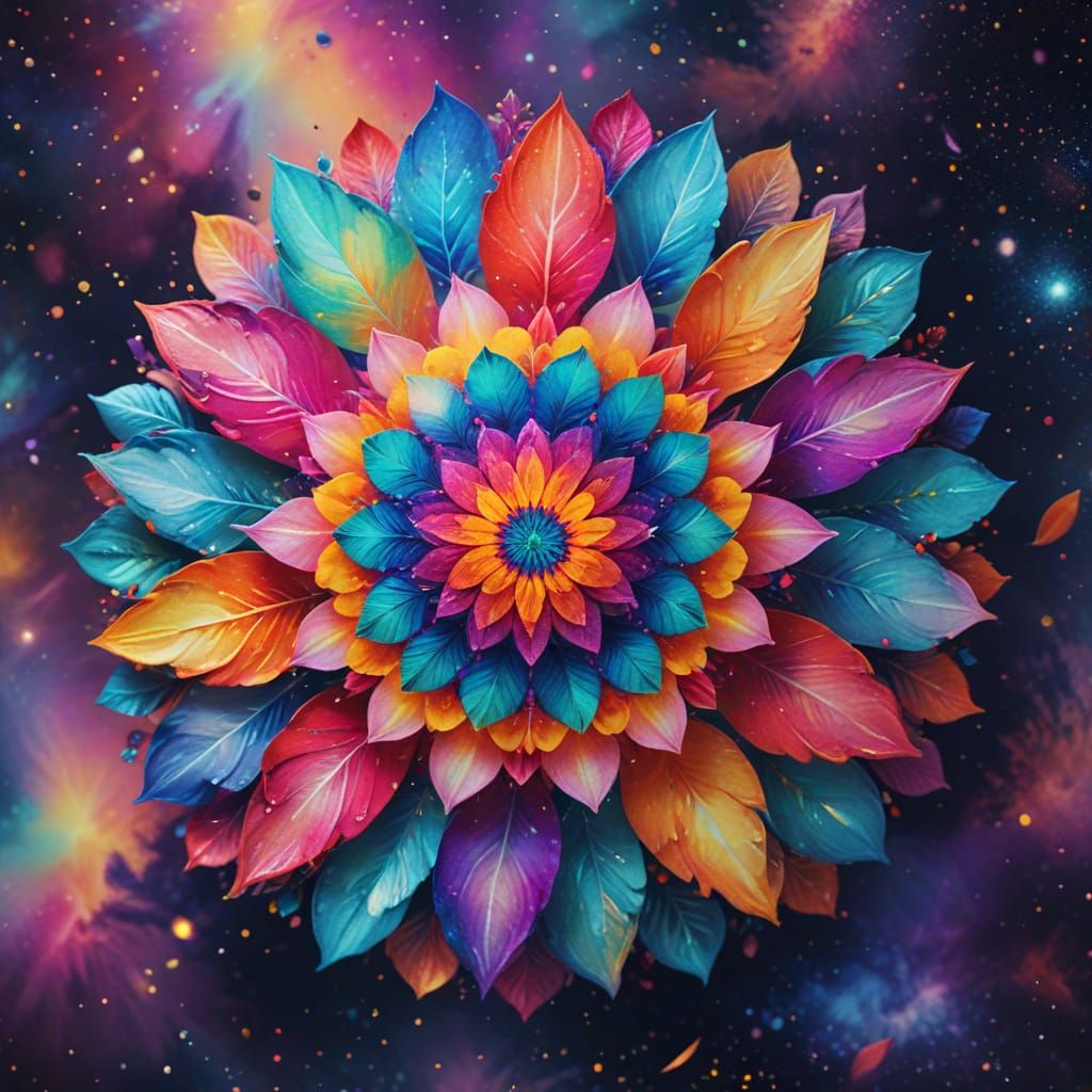 Psychedelic Flower Mandala in Cosmic Space