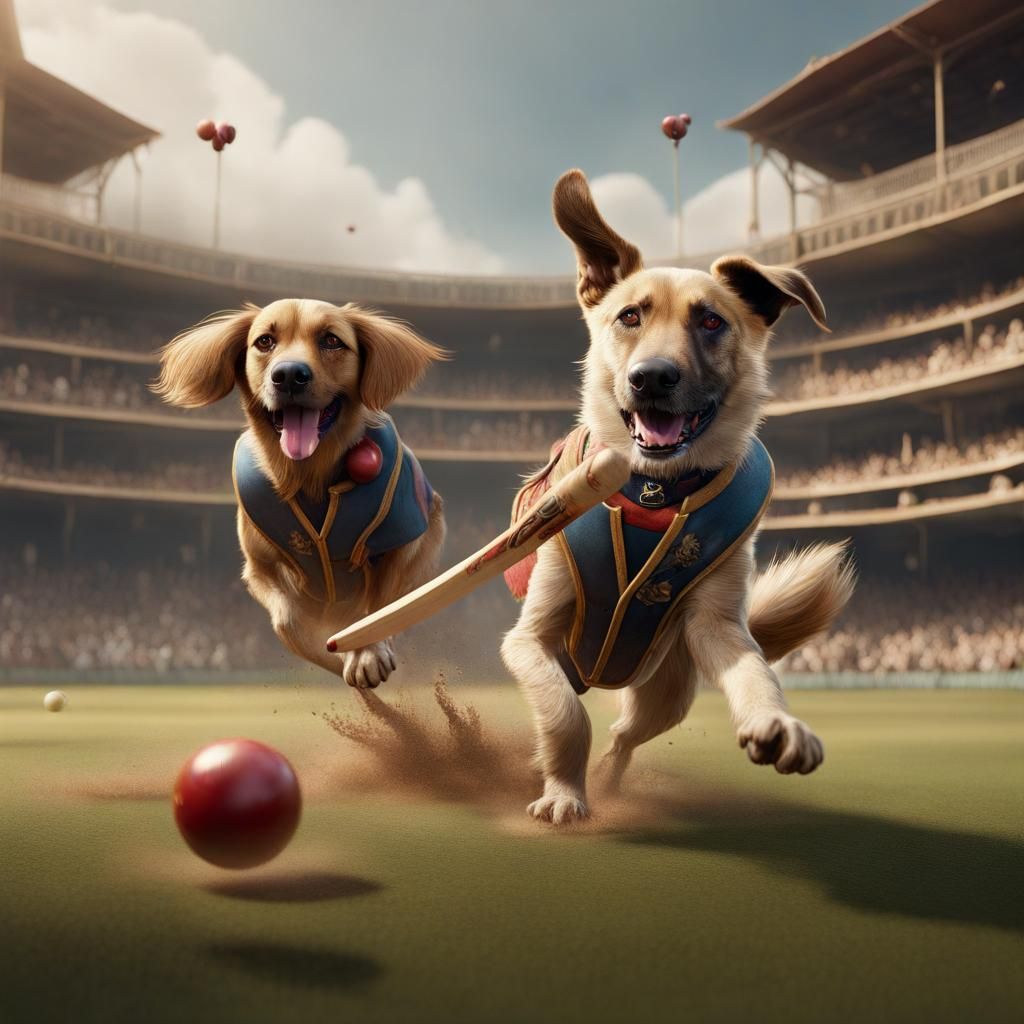 Dogs playing cricket