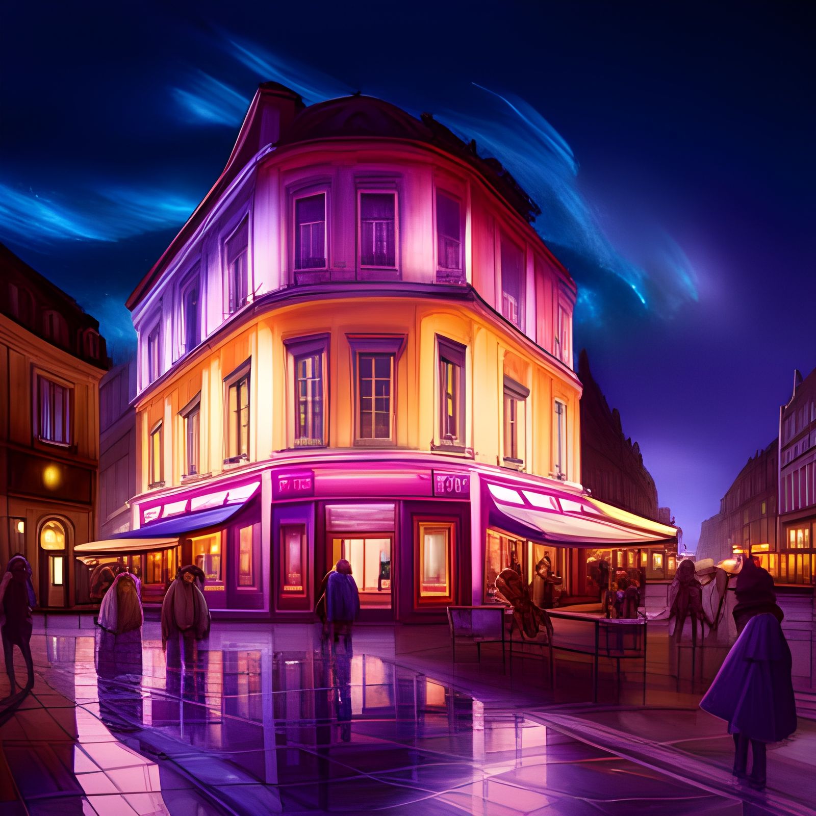 French cafe at midnight  by @BloodofAbel