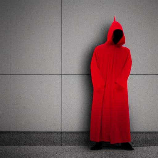 Mysterious Man in a bright red hooded Cloak standing sideway...
