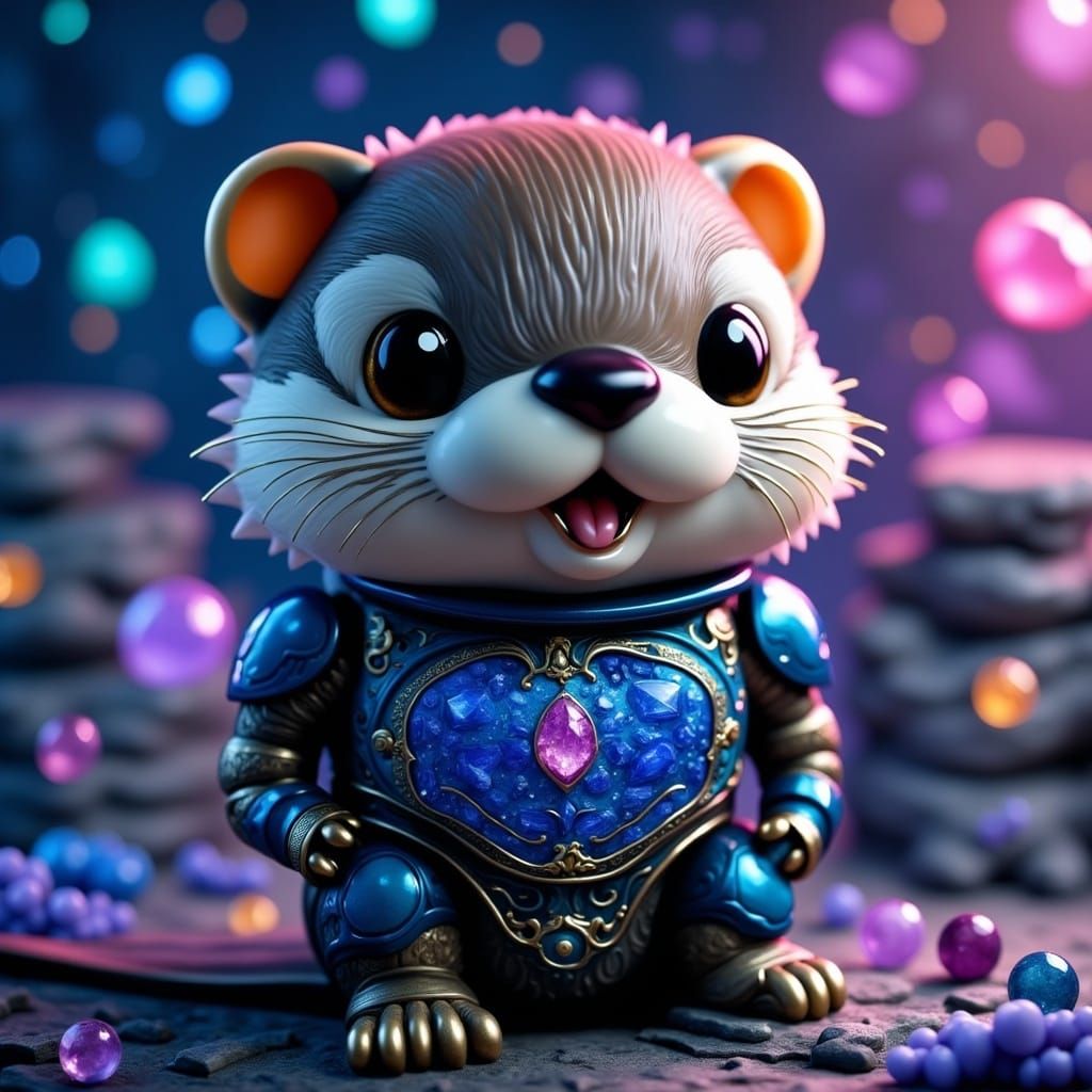 Cute Adorable Chibi Blue Diamond Metal Armored Otter