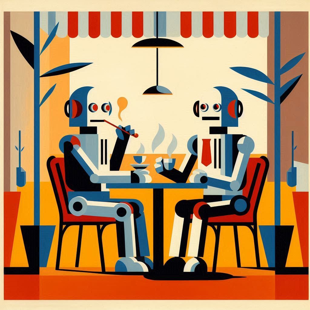 Vintage robots in vintage cafés