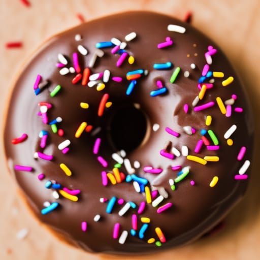 Hyperdetailed glossy donut with chocolate frosting and sprinkles AI