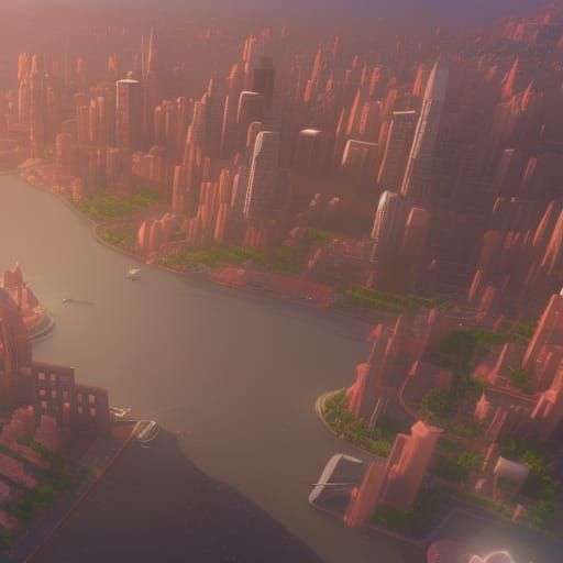 Detailed concept art of aerial view of friendly welcoming se...