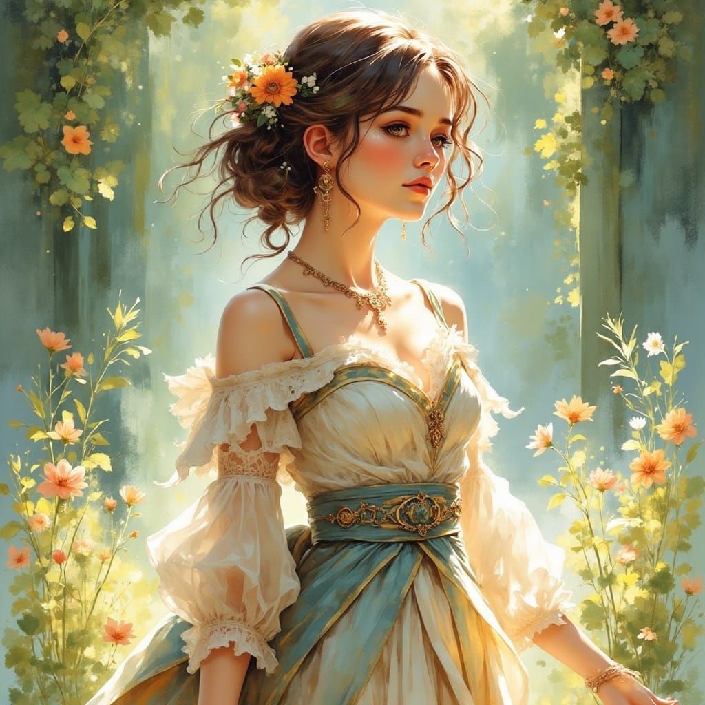 Ethereal Woman in Elegant Attire