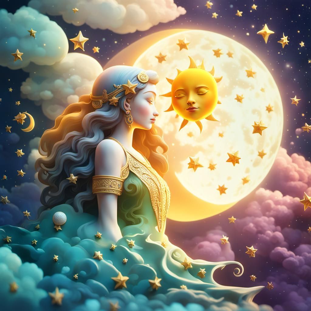 sun, moon, and stars aesthetic, whimsical, inspired by melie...