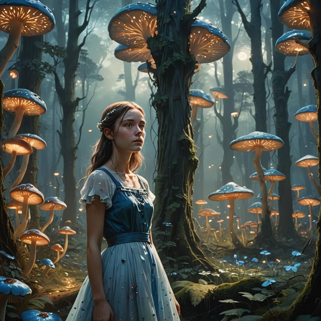 teenage girl wandering the forest