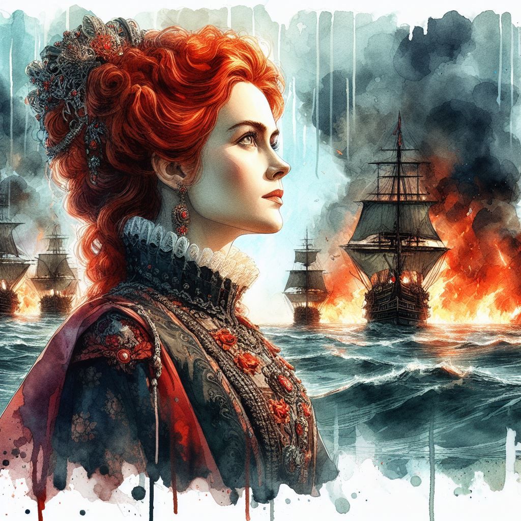 Queen Elisabeth I contemplating the end of the Spanish Armada