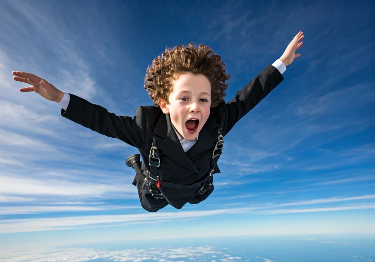 Young Hasidic Boy Soars Through the Air in Freedom