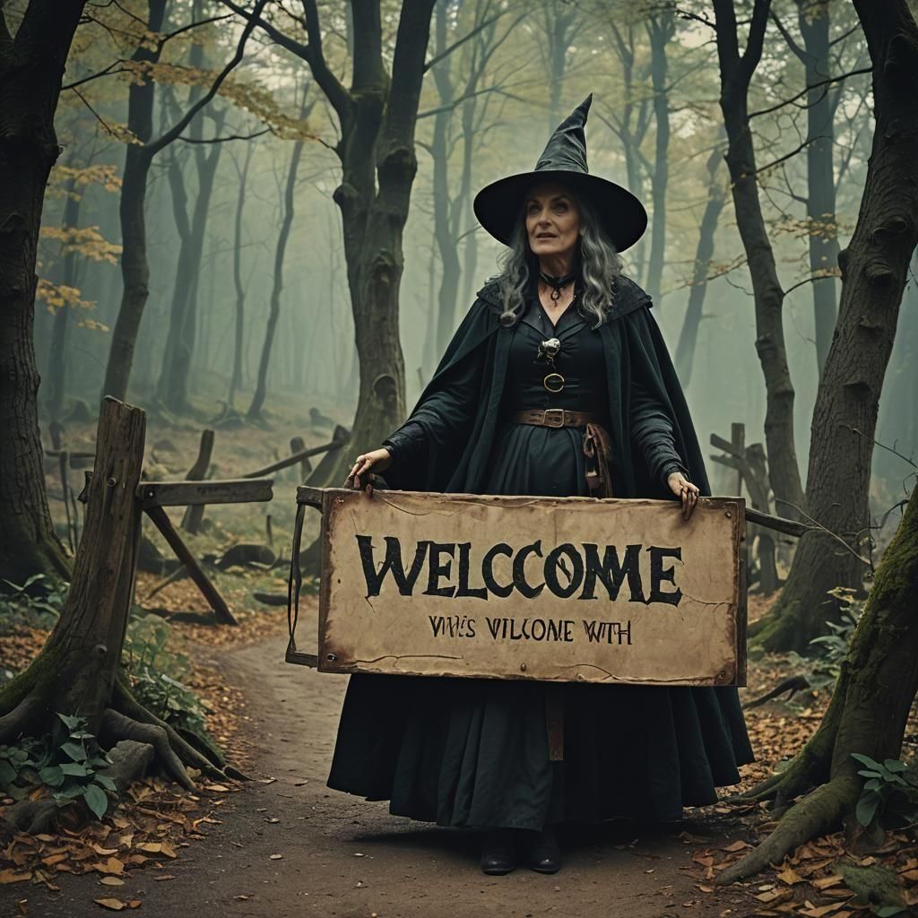 Funny "Welcome" message European witch