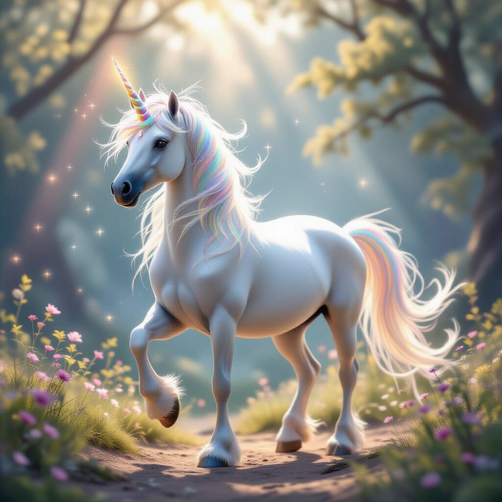 Ethereal Unicorn Radiating Magic in Enchanted Forest