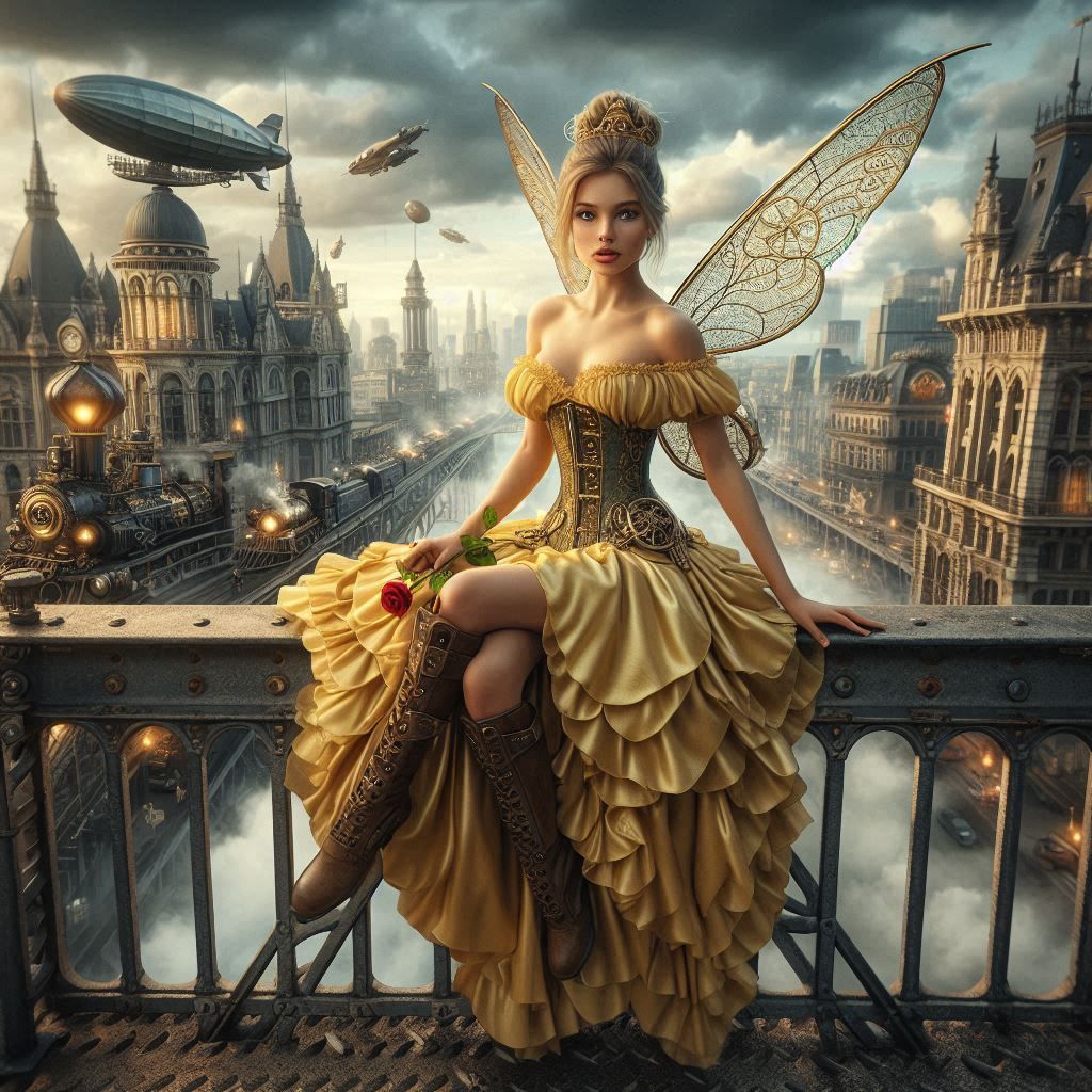 Steampunk Belle in Steampunk Victorian City