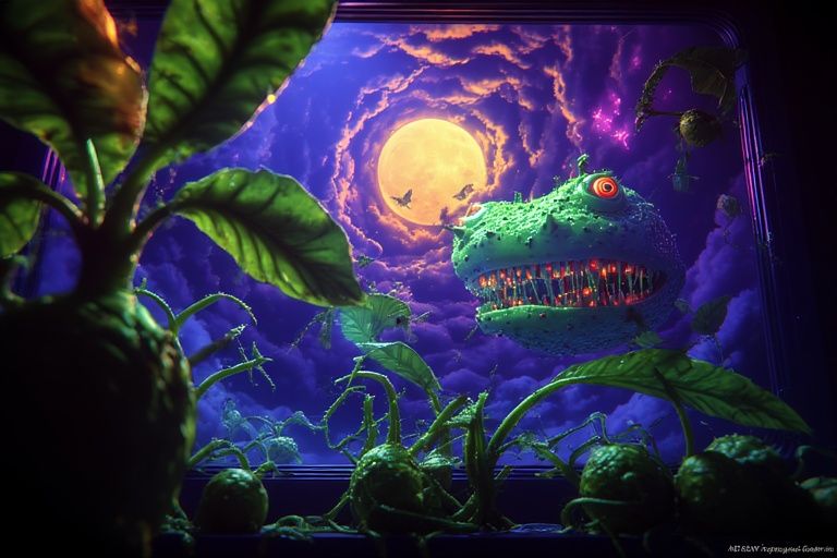 ding bat polinates a man eating plant