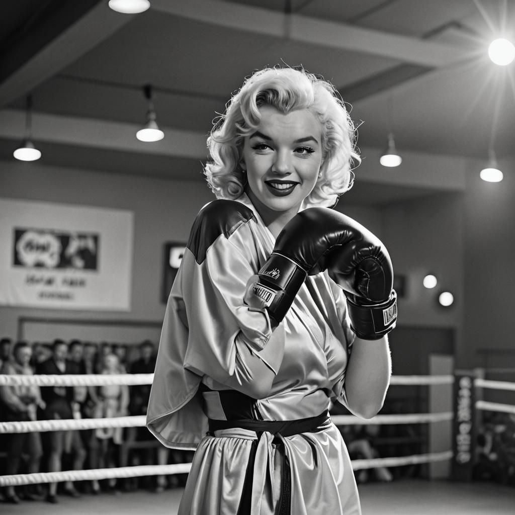 Marilyn Monroe in Boxing Gloves with a beautiful body in the ring 