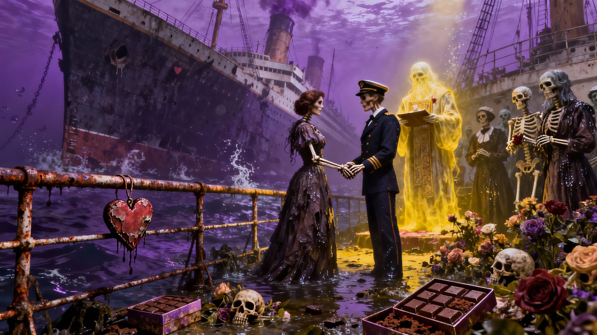 "Dearly Departed, we gather here together in the deep to join this ghost and this corpse together in eternal mortrimony..."