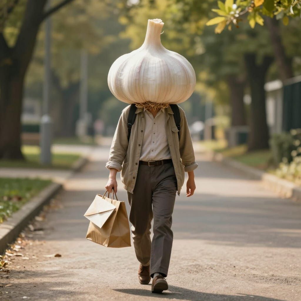 Man with Garlic Head Delivers Mail in Surreal Style