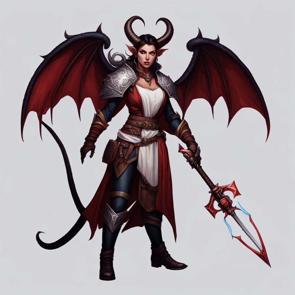 A female tiefling with white eyes, wielding a Warhammer - AI Generated ...