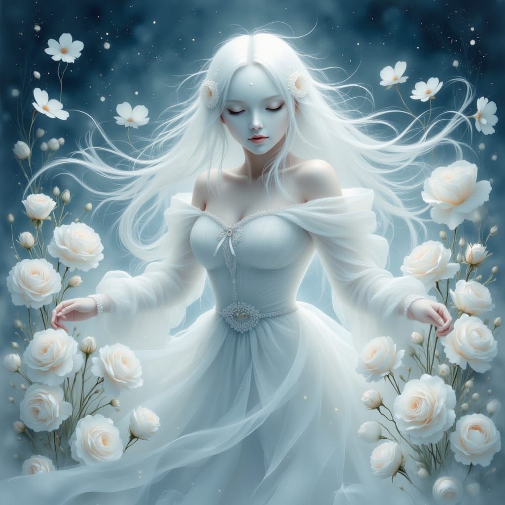 Anime Woman in Rose Garden with Magical Hues