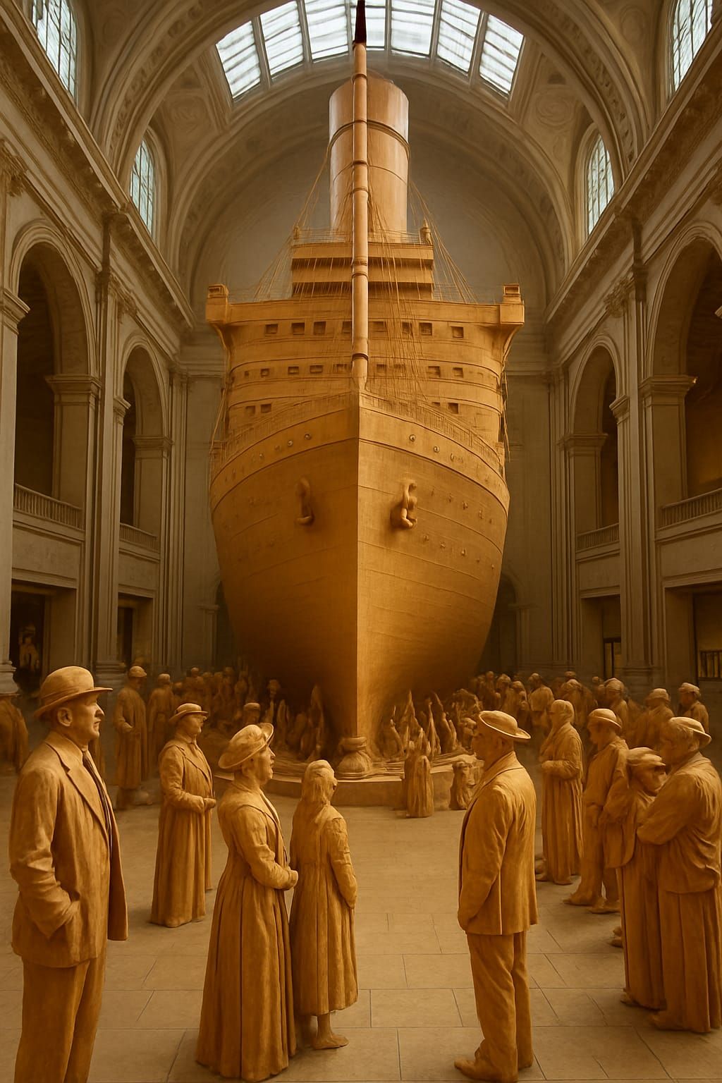 A life sized replica wooden statue of the rms titanic with w...