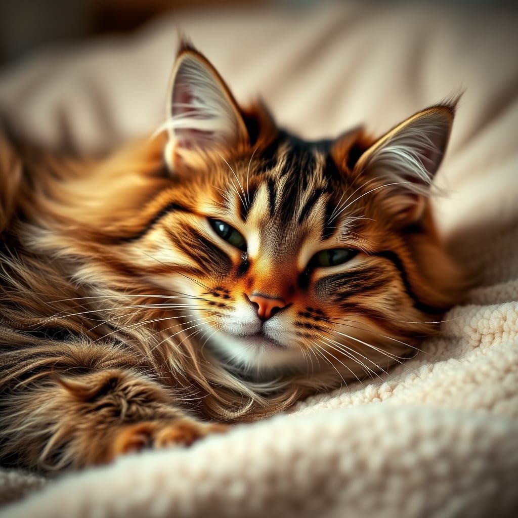 Soothing Tabby Cat Portrait in Warm Studio Lighting