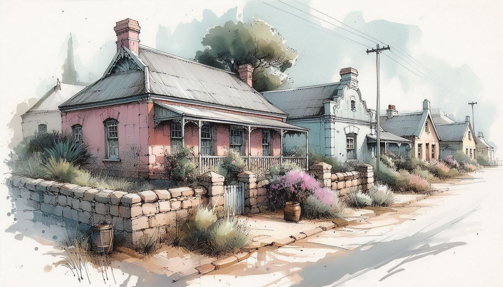 South African dwellings in pen & watercolour 04
