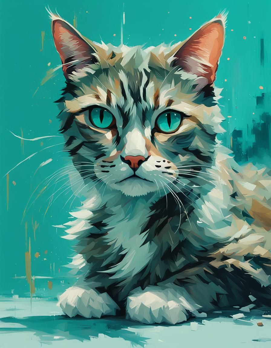 an oil painting of a cat, in the style of jeremy mann, strik...