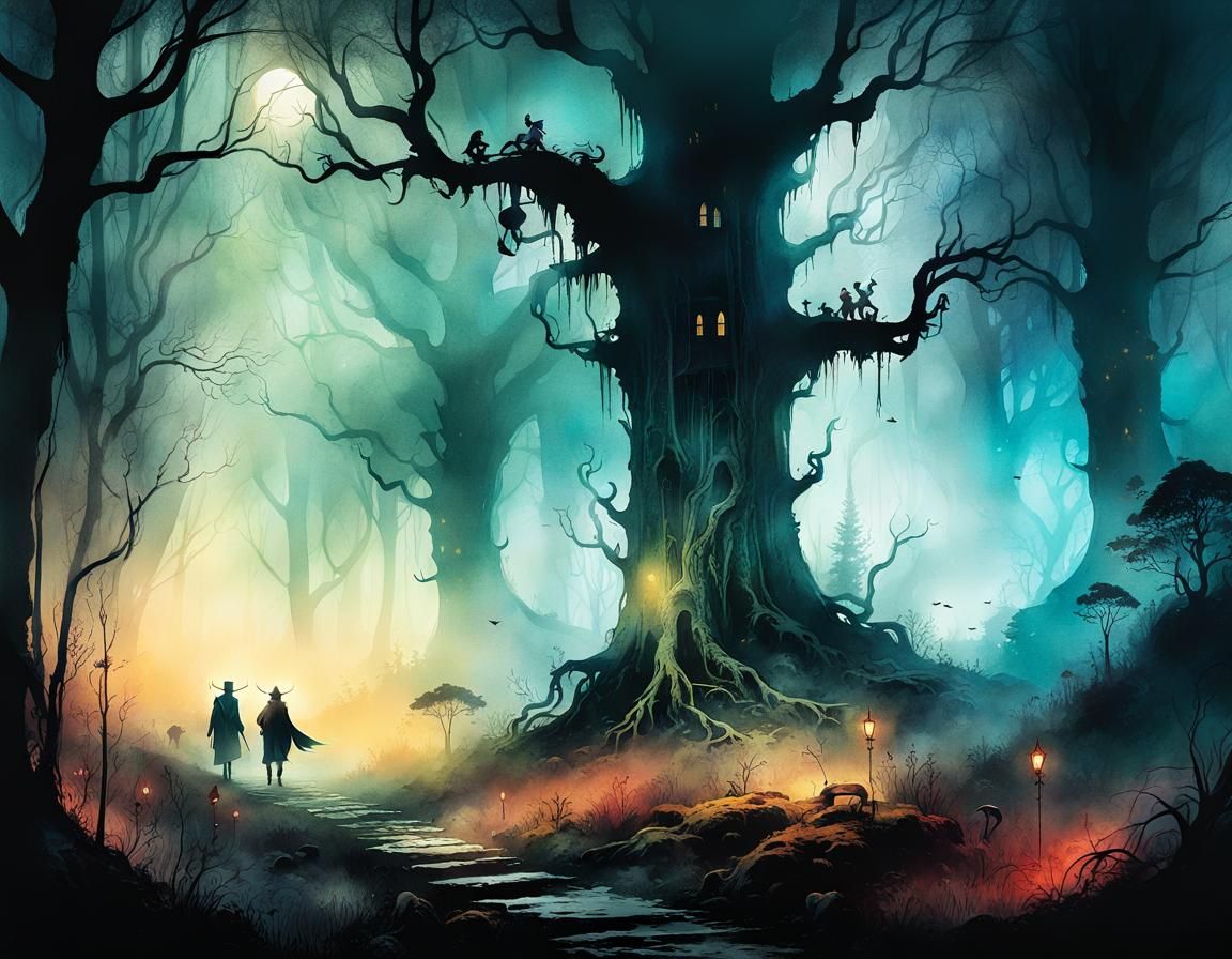 Dark Spirits Roam in Misty Enchanted Forest