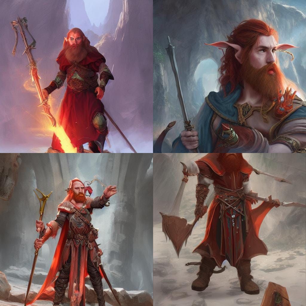 dungeons and dragons cleric half-elf male with a red beard a...