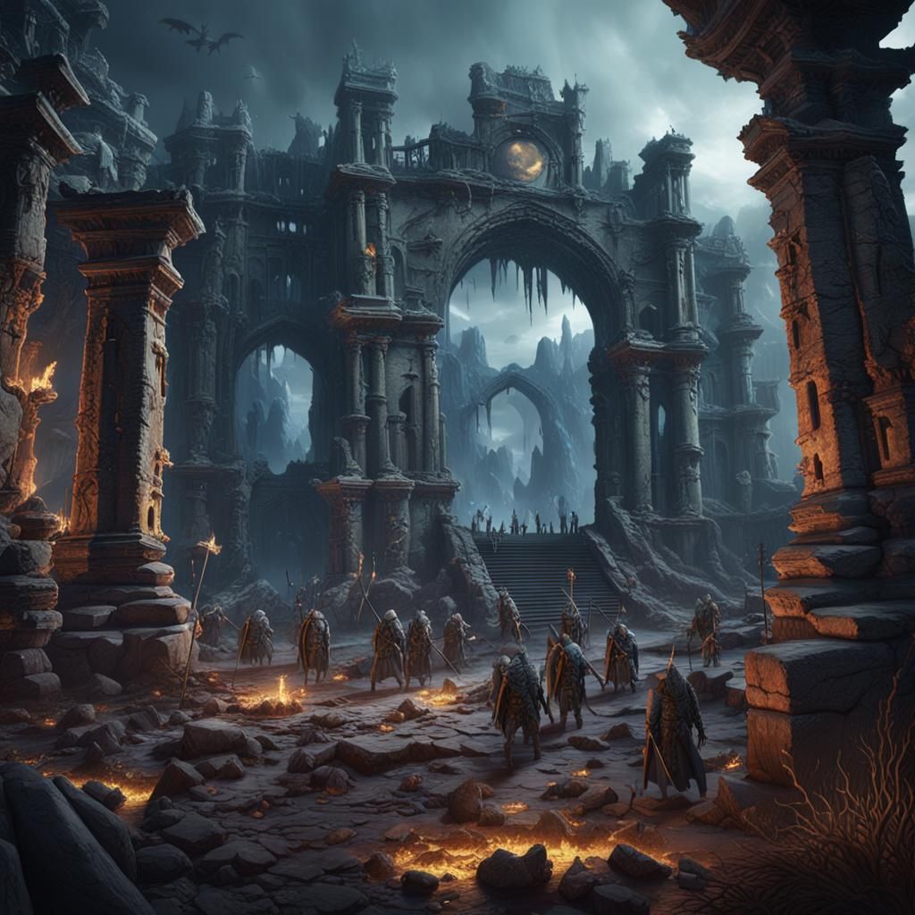 Undead army surrounding old ruins