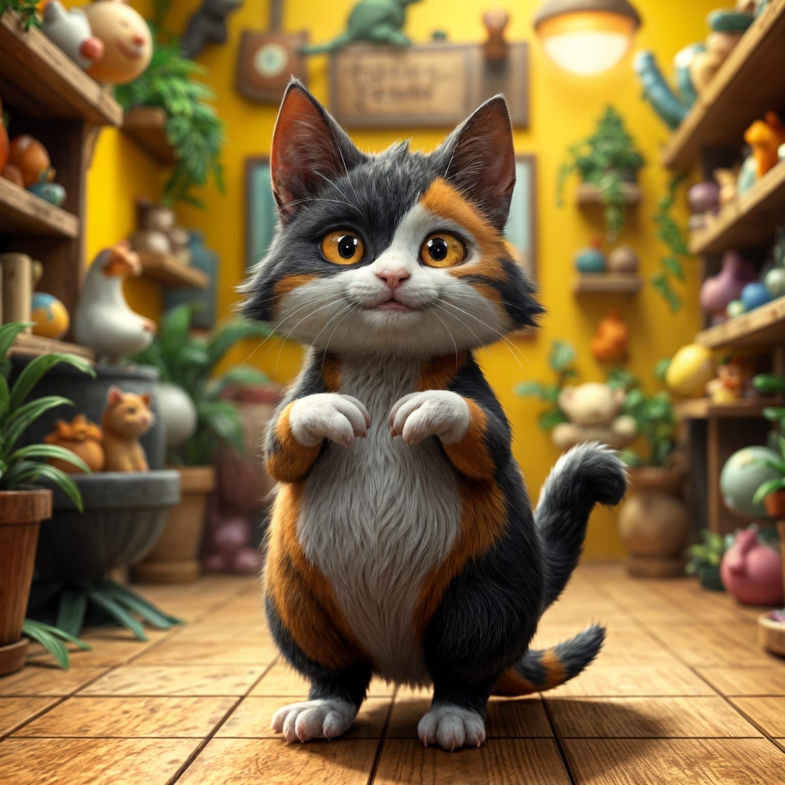 Half cat half guinea pig: A black and white cat and a ginger guinea pig merge together into one friendly being...