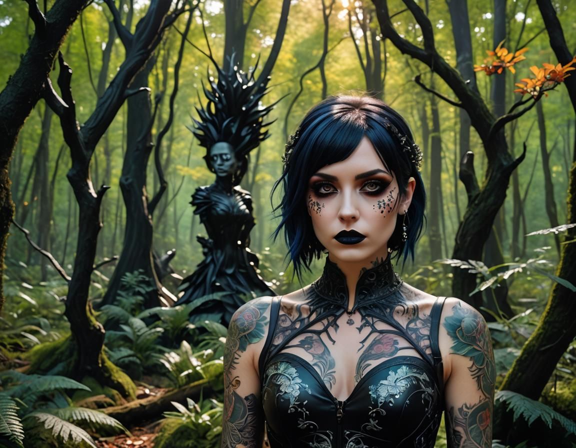 Hyperrealistic Goth Girls in Nature, Calder-Van Gogh Style