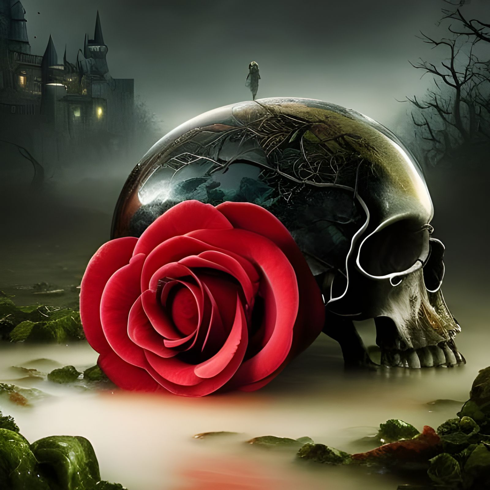 Gritty Skull and Rose Fantasycore Artwork