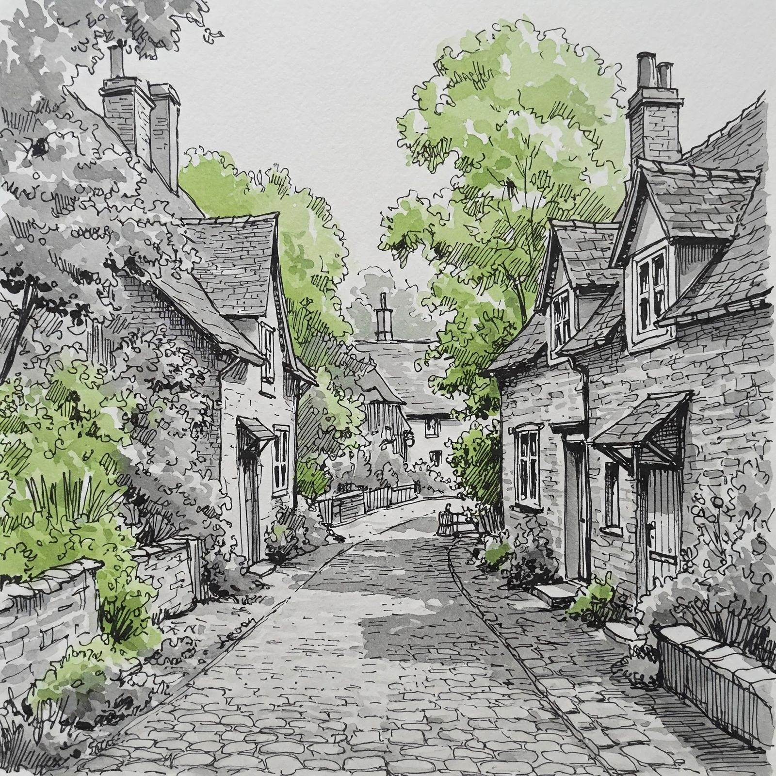 Green-tinted village