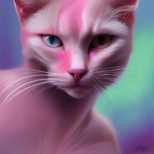 Pink Cat princess, half cat half human,fantasy, colorful, co...