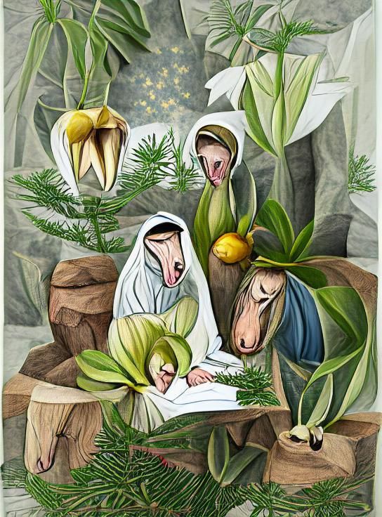 Nativity scene botanical illustration