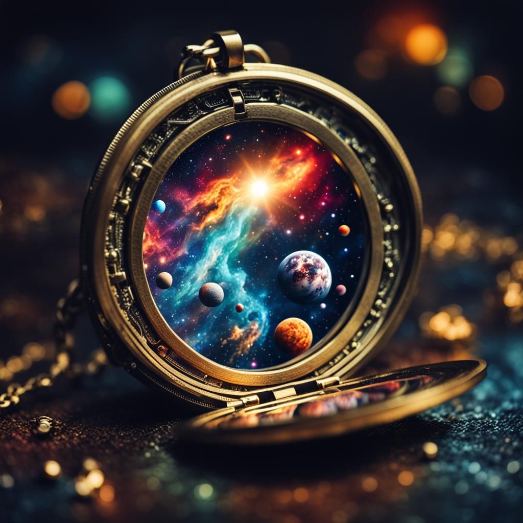 an open locket with a colorful vibrant outerspace inside  by @VintageGirl13