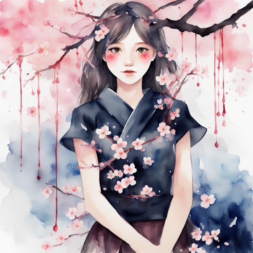 watercolor cherryblossom girl - AI Generated Artwork - NightCafe Creator
